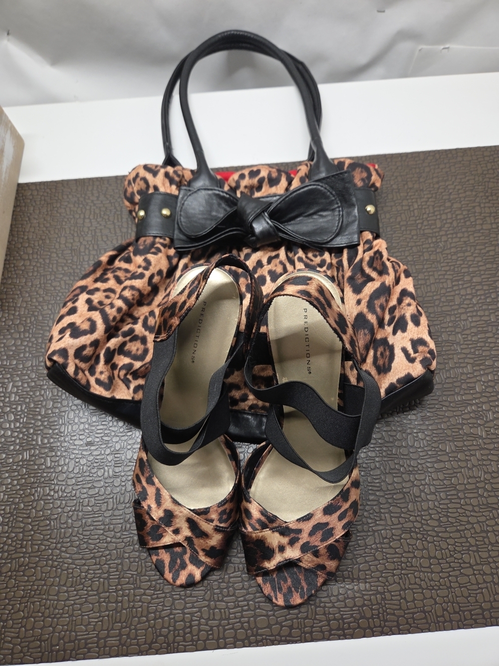 Purse And Predictions Wedge Sandals  Leopard/Black Open-Toe  8-1/2 Women's
